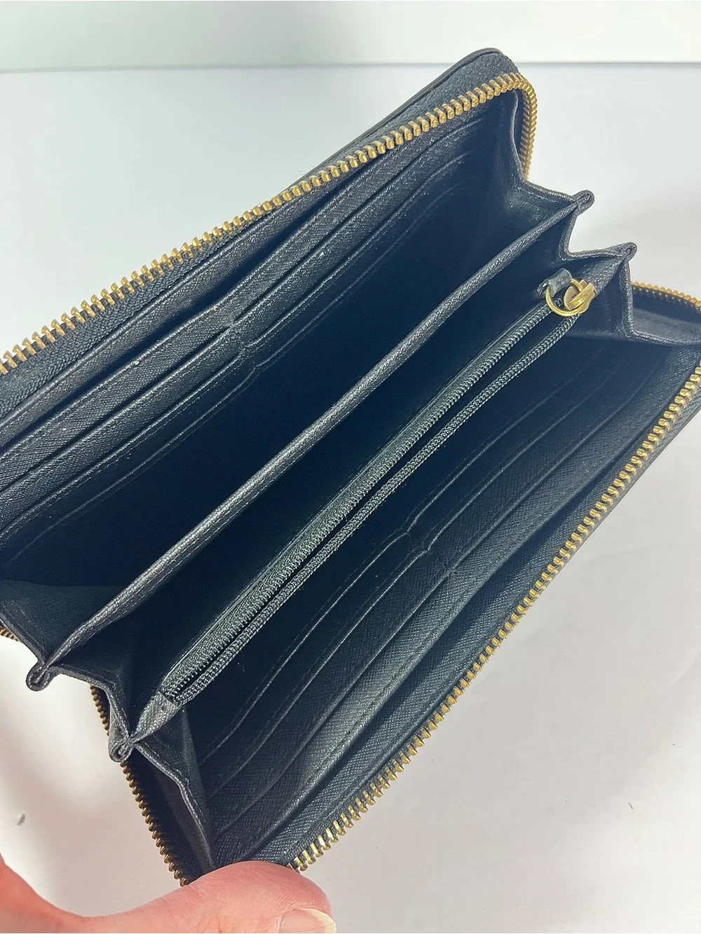 FOSSIL‎ Zip Around Accordion Clutch Wallet Black Vachetta Leather vintage